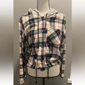 Super Trendy Black, White & Pink
Plaid Long Sleeve Hooded Top